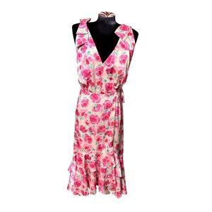 Adelyn Rae Pink Floral Sleeveless Wrap Dress Size Small